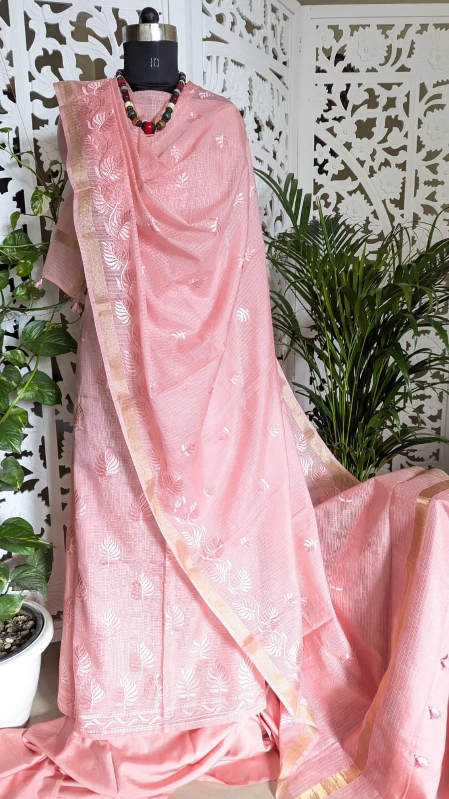 Kota Doriya Fabric With Fine Mini Checks Design and Intricate Floral Embroidery Work
